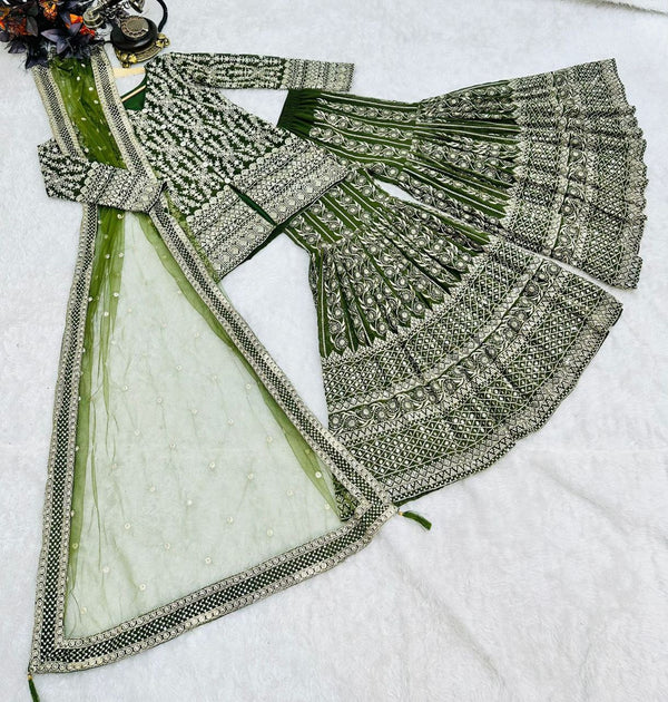 Green Sharara Sets in Georgette With Embroidery Work ClothsVilla