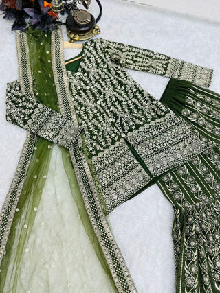 Green Sharara Sets in Georgette With Embroidery Work ClothsVilla