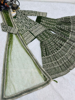 Green Sharara Sets in Georgette With Embroidery Work ClothsVilla