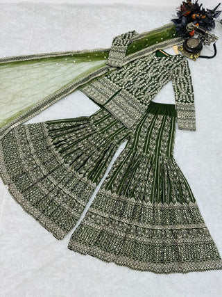 Green Sharara Sets in Georgette With Embroidery Work ClothsVilla