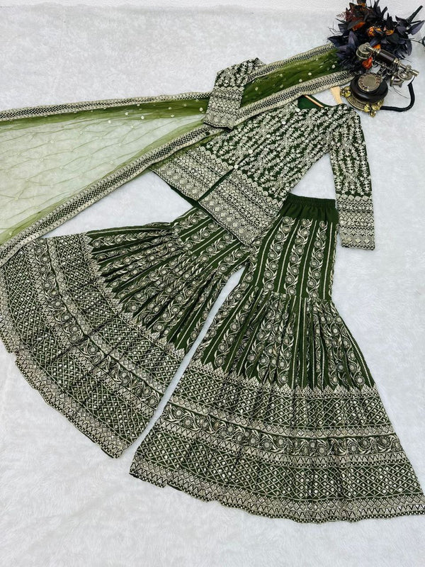 Green Sharara Sets in Georgette With Embroidery Work ClothsVilla