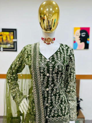 Green Sharara Sets in Georgette With Embroidery Work ClothsVilla