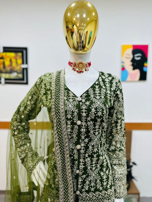 Green Sharara Sets in Georgette With Embroidery Work ClothsVilla
