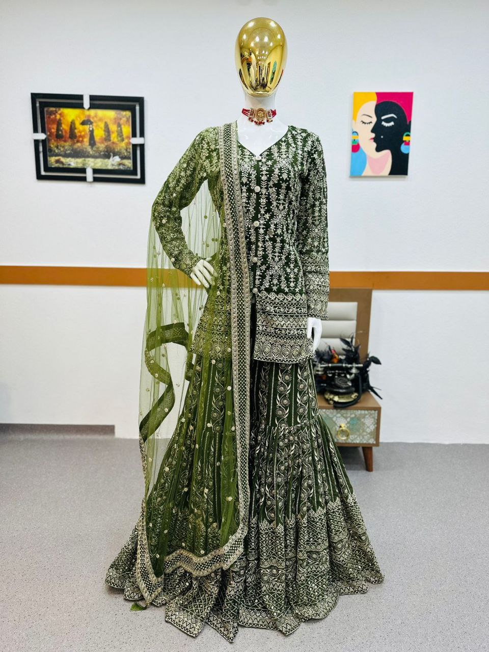 Green Sharara Sets in Georgette With Embroidery Work ClothsVilla Main image