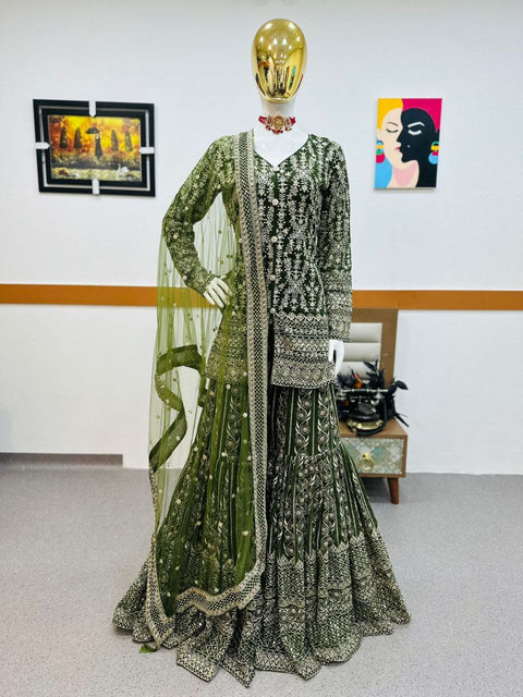 Green Sharara Sets in Georgette With Embroidery Work ClothsVilla Main image