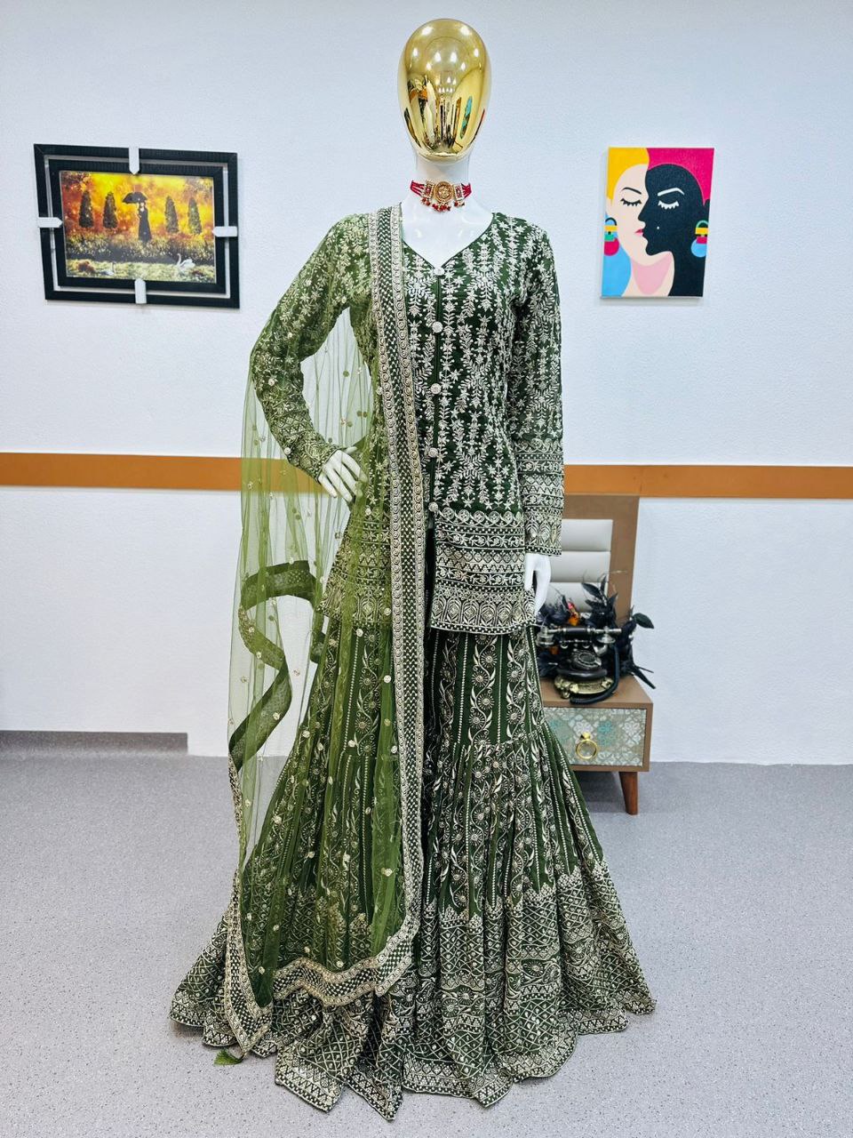Green Sharara Sets in Georgette With Embroidery Work Secondary image