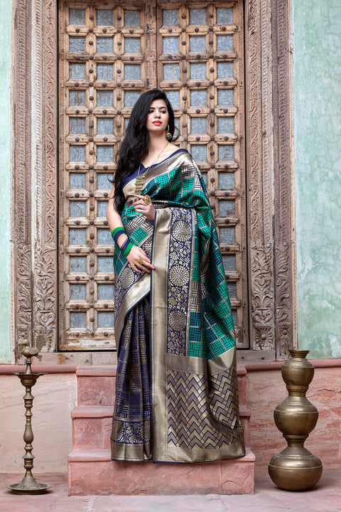 Green Weaving Banarasi Silk Festival Wear Saree ClothsVilla Main image