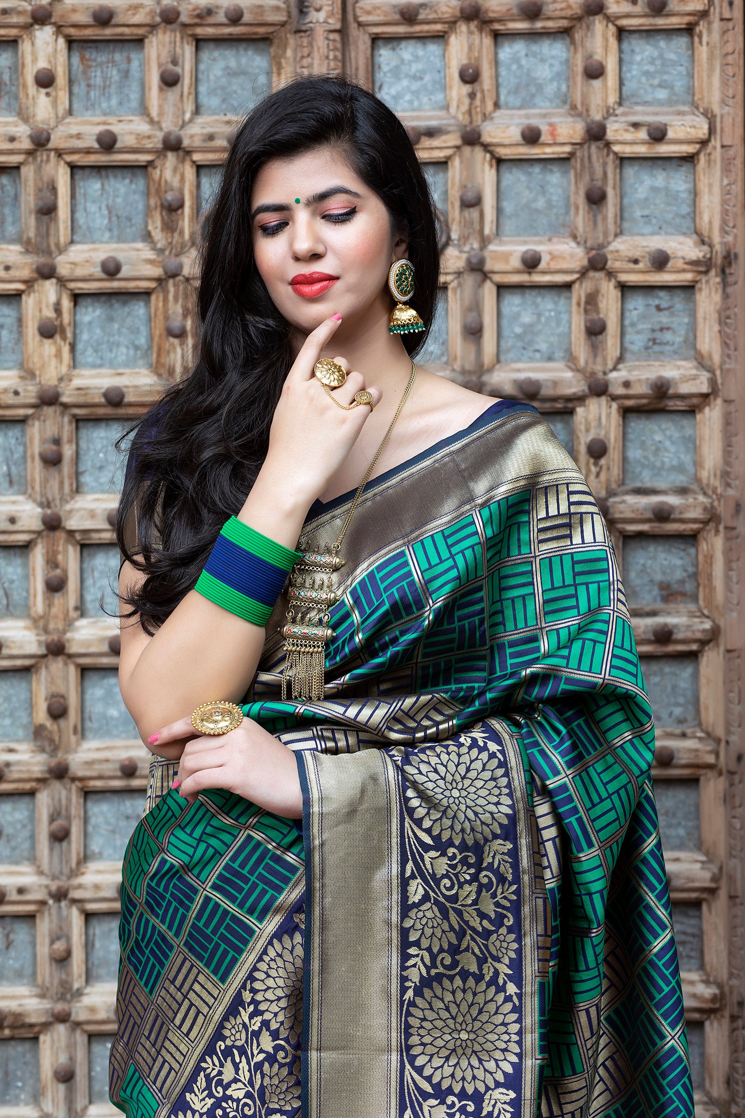 Green Weaving Banarasi Silk Festival Wear Saree ClothsVilla