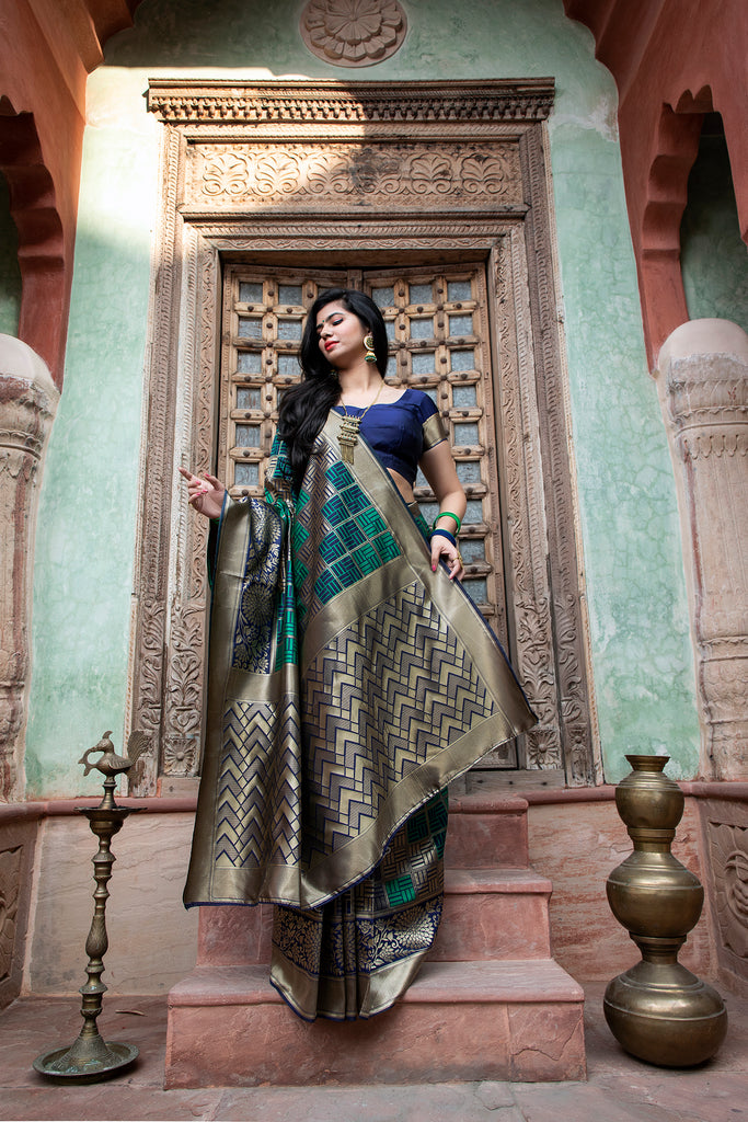 Green Weaving Banarasi Silk Festival Wear Saree ClothsVilla