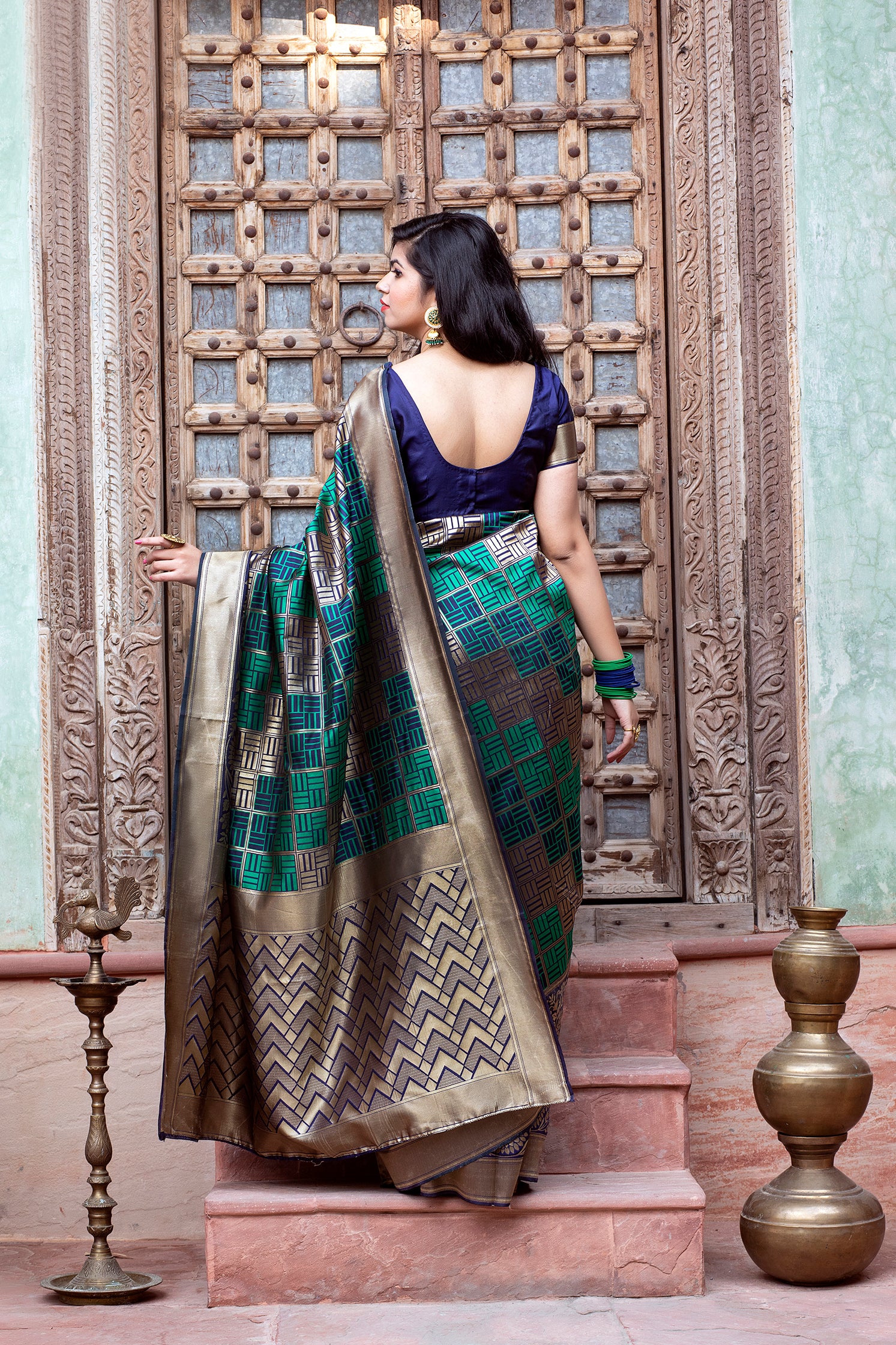Green Weaving Banarasi Silk Festival Wear Saree ClothsVilla
