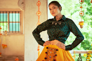 Green With Yellow Color Navratri Special Ready To Wear Croptop Lehenga Clothsvilla