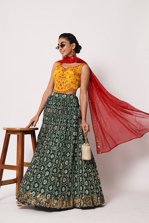 Green Art Silk Sequence Embroidered Work Lehenga Choli ClothsVilla.com