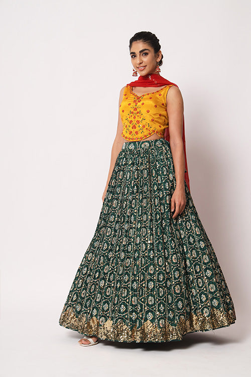 Green Art Silk Sequence Embroidered Work Lehenga Choli ClothsVilla.com