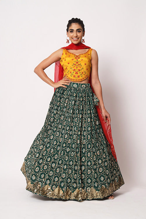 Green Art Silk Sequence Embroidered Work Lehenga Choli ClothsVilla.com