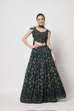 Load image into Gallery viewer, Green Chinon Silk Print With Sequins Embroidered Work Lehenga Choli ClothsVilla.com