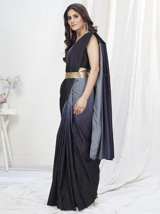 Grey-Black Lycra Based Saree ClothsVilla
