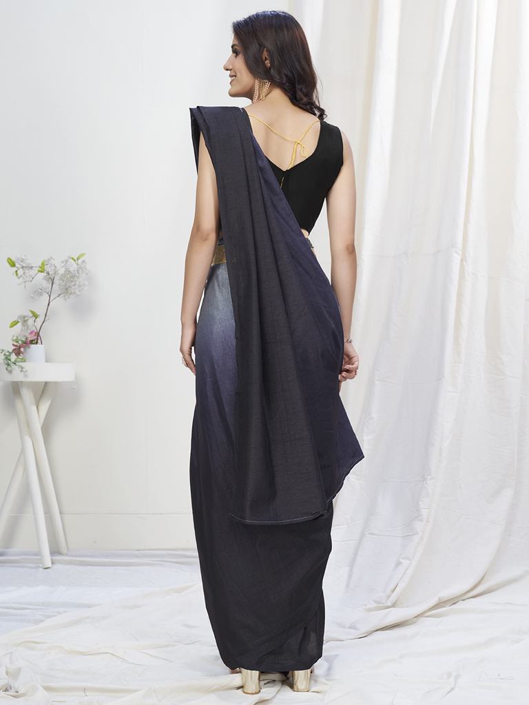 Grey-Black Lycra Based Saree ClothsVilla