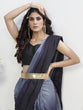 Load image into Gallery viewer, Grey-Black Lycra Based Saree ClothsVilla