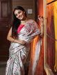 Load image into Gallery viewer, Grey Color Digital Printed Japan Satin Saree With Pearl Lace Border Clothsvilla