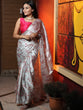 Load image into Gallery viewer, Grey Color Digital Printed Japan Satin Saree With Pearl Lace Border Clothsvilla