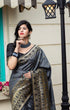 Load image into Gallery viewer, Grey Banarasi Silk Festival Wear Saree With Blouse ClothsVilla