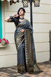 Load image into Gallery viewer, Grey Banarasi Silk Festival Wear Saree With Blouse ClothsVilla