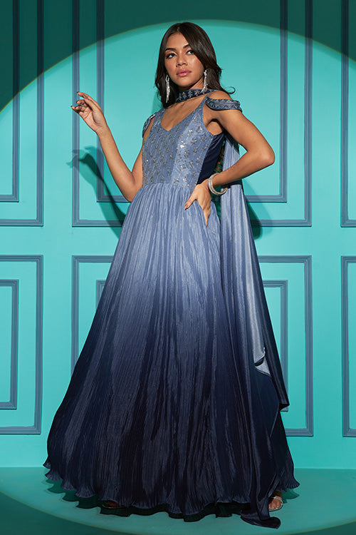 Grey Embroidered Work Readymade Anarkali Long Gown Collection ClothsVilla.com Main image