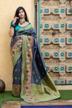 Load image into Gallery viewer, Grey Heavy Bordered Banarasi Silk Wedding Wear Saree With Blouse ClothsVilla