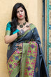 Load image into Gallery viewer, Grey Heavy Bordered Banarasi Silk Wedding Wear Saree With Blouse ClothsVilla