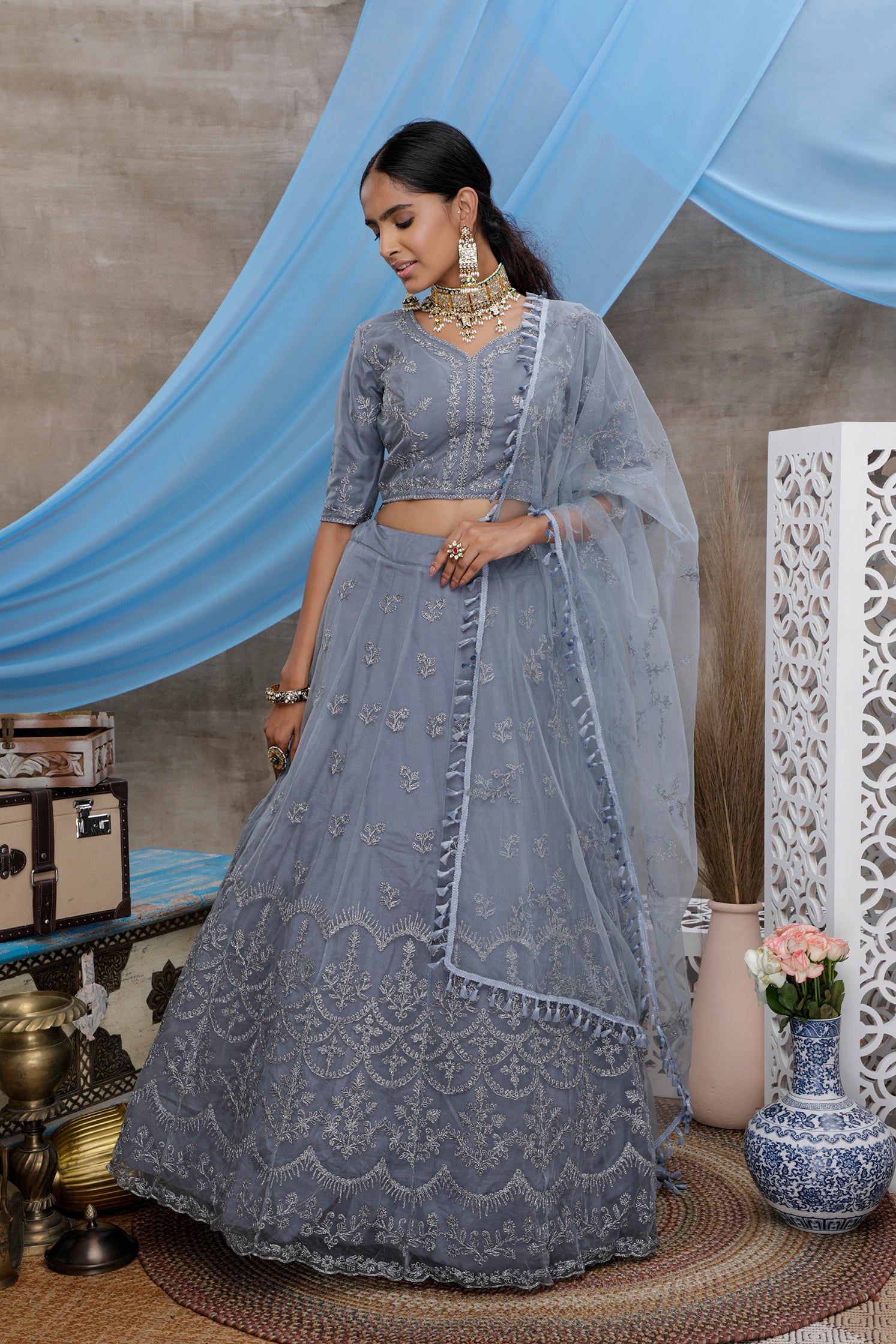 Grey Lehenga choli For women,wedding bridal wear lengha choli custom made party wear, Bollywood Style ClothsVilla