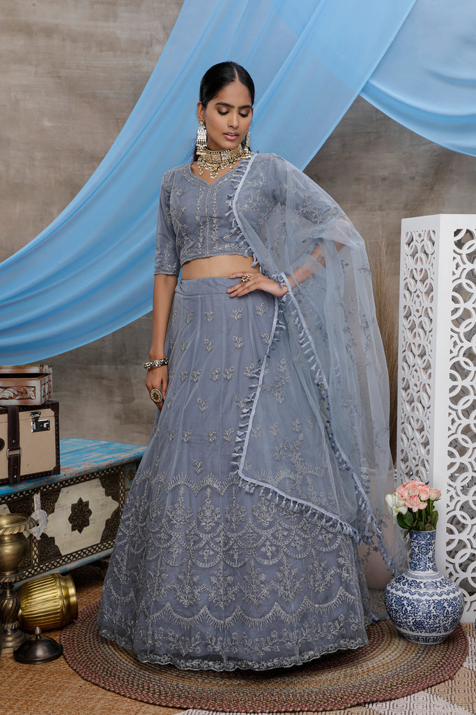 Ravishing Grey Colour Designer Lehenga Choli With Sequence Worked Dupatta –  Kaleendi