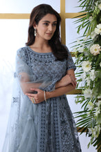 Load image into Gallery viewer, Grey Thread Embroidered Net Party Wear Anarkali Gown With Dupatta ClothsVilla