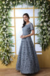 Load image into Gallery viewer, Grey Thread Embroidered Net Party Wear Anarkali Gown With Dupatta ClothsVilla