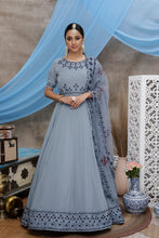 Load image into Gallery viewer, Grey Thread Embroidery Georgette Anarkali Long Gown Semi Stitched ClothsVilla