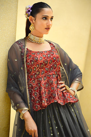 Grey Chinon Silk Sequins Embroidered Work Lehenga Choli ClothsVilla.com