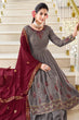 Load image into Gallery viewer, Grey Georgette Thread And Sequins Embroidered Kurta Palazzo Set ClothsVilla.com