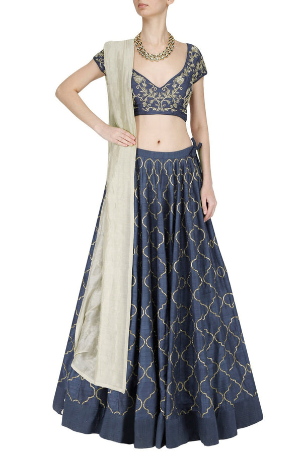 Grey Pakistani Art Silk Lehenga Choli For Indian Festival & Weddings - Sequence Embroidery Work, Zari Work Clothsvilla