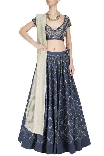Grey Pakistani Art Silk Lehenga Choli For Indian Festival & Weddings - Sequence Embroidery Work, Zari Work Clothsvilla