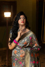 Load image into Gallery viewer, Groovy Grey Coloured Embroidered Partywear Banarasi Silk Saree ClothsVilla