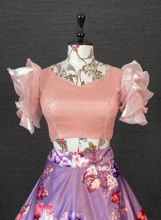 Lavender Color Heavy Dull Satin Floral Digital Printed Lehenga With Varisa Silk Choli Clothsvilla