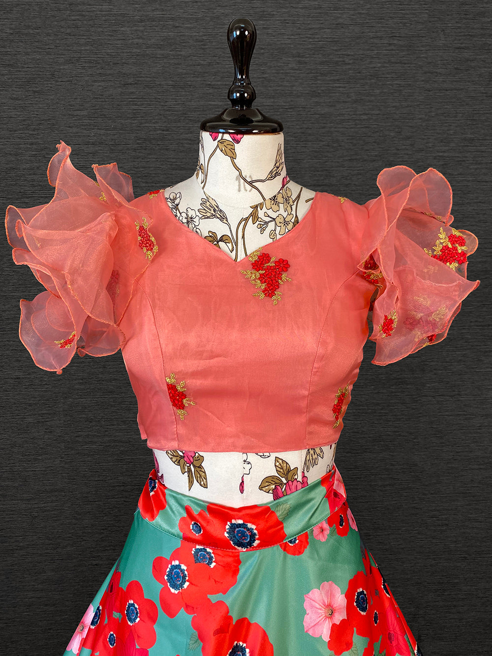 Green Color Heavy Dull Satin Floral Digital Printed Lehenga With Varisa Silk Choli Clothsvilla