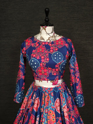 Navy Blue Color Printed Vaishali Silk Heavy Lehenga Choli With Muslin Dupatta Clothsvilla