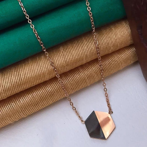 Hexagon Shape Pendant Black, Rose-gold tone plated Brass Zirconia Brass Pendant Gold-plated Brass Chain ClothsVilla Main image