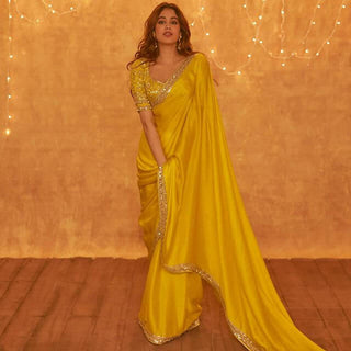 Hot Yellow Embroidered Saree With Sequins Work Clothsvilla