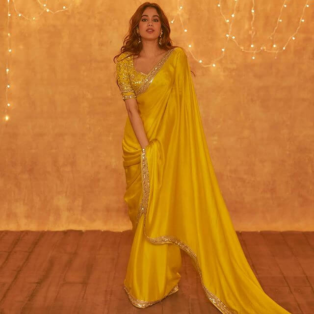 Hot Yellow Embroidered Saree With Sequins Work Clothsvilla