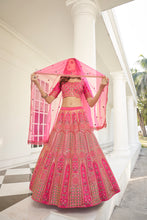Load image into Gallery viewer, Hypnotizing Deep Pink Thread And Sequins Embroidered Silk Semi Stitched Lehenga ClothsVilla