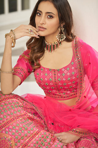 Hypnotizing Deep Pink Thread And Sequins Embroidered Silk Semi Stitched Lehenga ClothsVilla