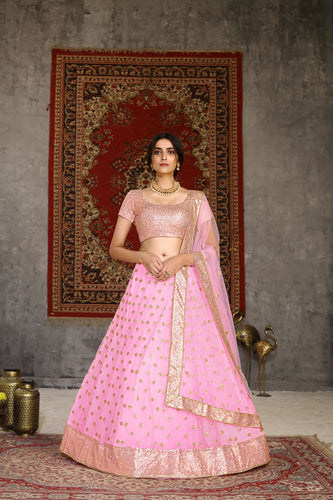 Hypnotizing Pink Sequins Embroidered Net Semi Stitched Lehenga Choli ClothsVilla