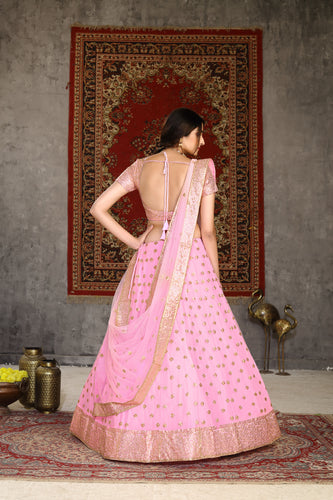 Hypnotizing Pink Sequins Embroidered Net Semi Stitched Lehenga Choli ClothsVilla