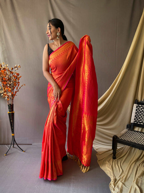 Raspberry Pink Saree in Pure Kanjeevaram Silk Woven Clothsvilla Main image
